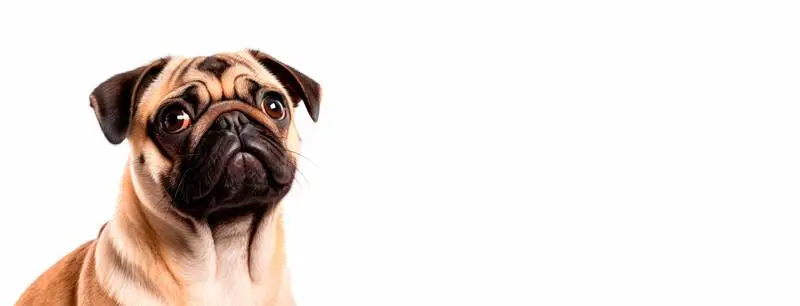 Frontal Image of a Pug on a White Background Banner