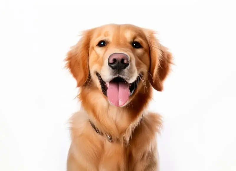 High-Resolution Frontal Photo of a Golden Retriever Isolated on a White Background