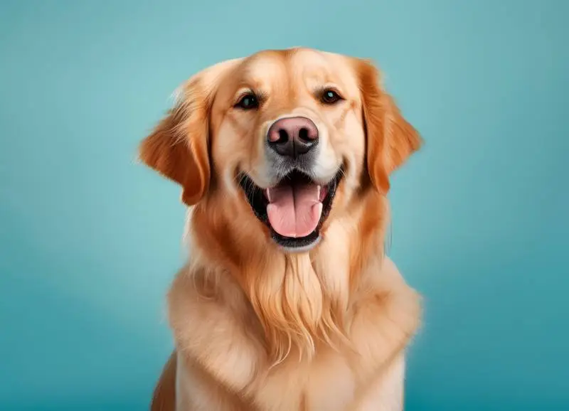 High-Resolution Frontal Photo of a Golden Retriever Isolated on a Blue Background