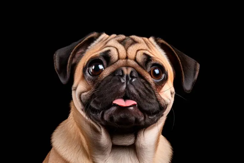 High-Resolution Photo of a Pug Isolated on a Black Background