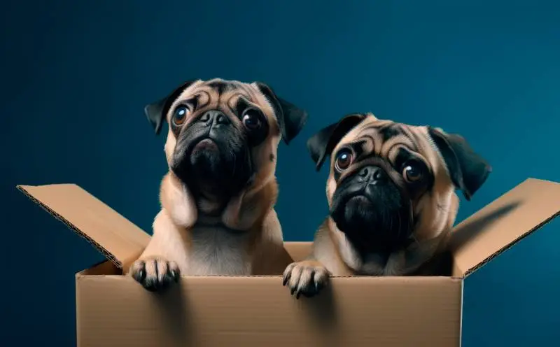 High-Resolution Photo of a Pair of Pugs Isolated on a Blue Gradient Background