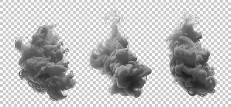 Set of Realistic Smoke Clouds Isolated on a Transparent Background