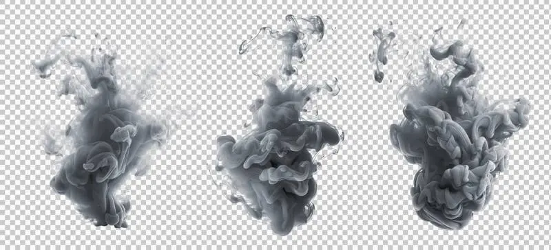 Set of Realistic Smoke Plumes Isolated on a Transparent Background