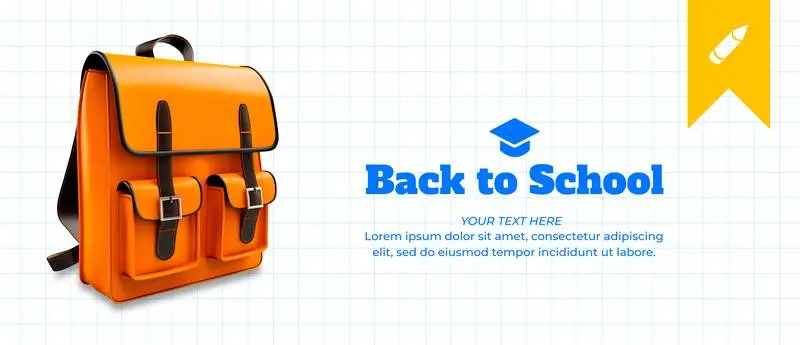 Realistic 3D Isolated School Backpack Banner with Text on a Paper Texture Background