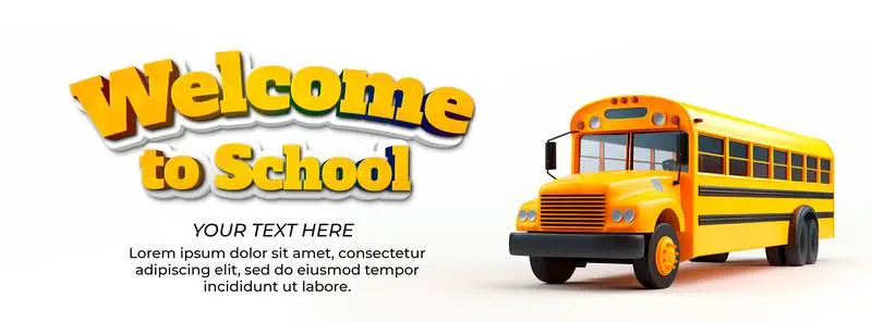 Banner of a 3D Toy Bus Isolated with Text on a White Background