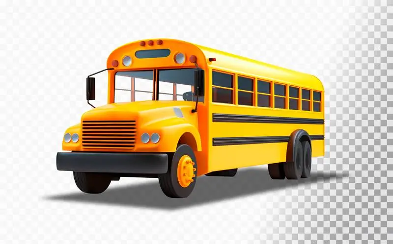 Yellow 3D Toy School Bus Isolated on a Transparent Background