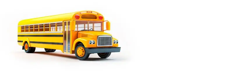 School Bus Banner with Yellow 3D Toy Bus Isolated on a White Background
