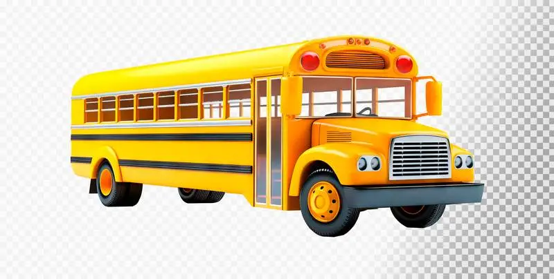 Yellow 3D Insulated School Bus on a Transparent Background