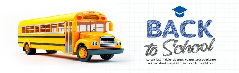 Toy School Bus Banner with Text on a Paper Background