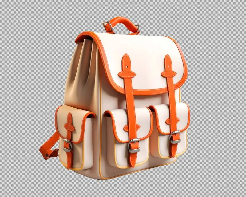 3D School Backpack Isolated on a Transparent Background