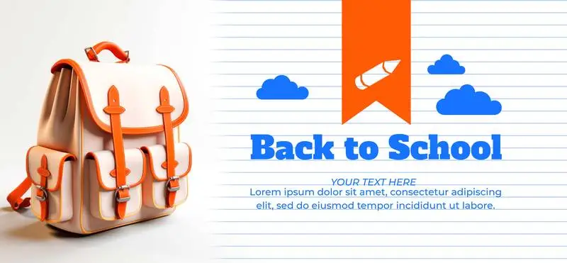 3D Isolated Backpack Banner with Text on a Paper Background