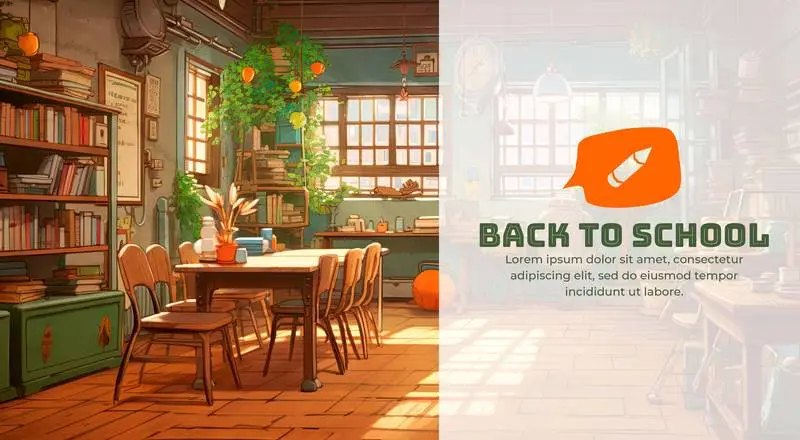 Classroom Illustration Banner with Text “Back to School”