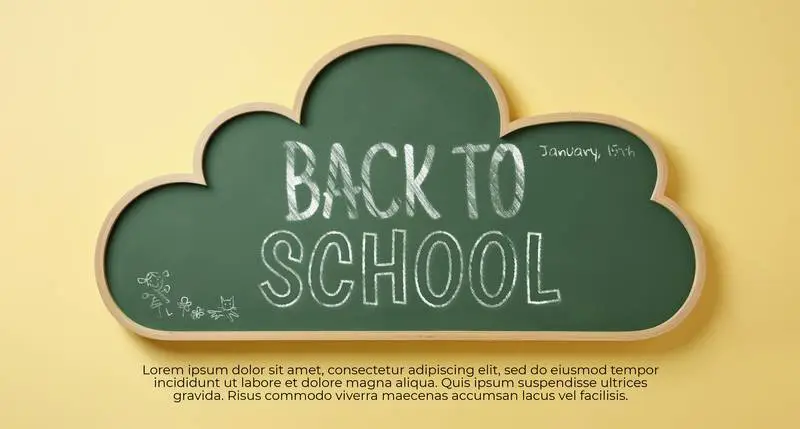 Back to School Banner with Text on a Green Board in Cloud Form