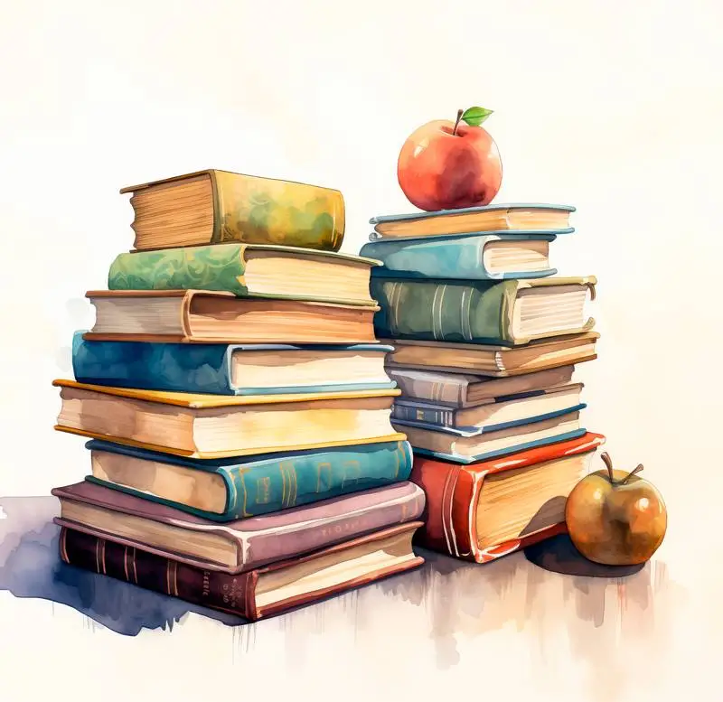 Watercolour Illustration with Books for Back to School