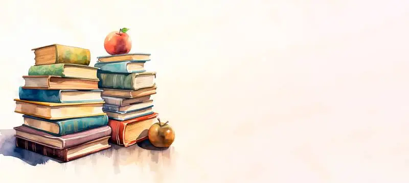 White Banner with a Watercolour Illustration with Books for Back to School