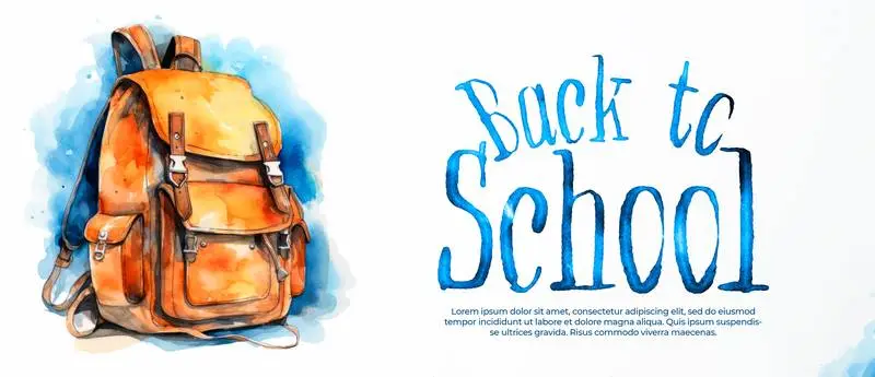Vintage Watercolour Backpack Illustration Banner for Back to School