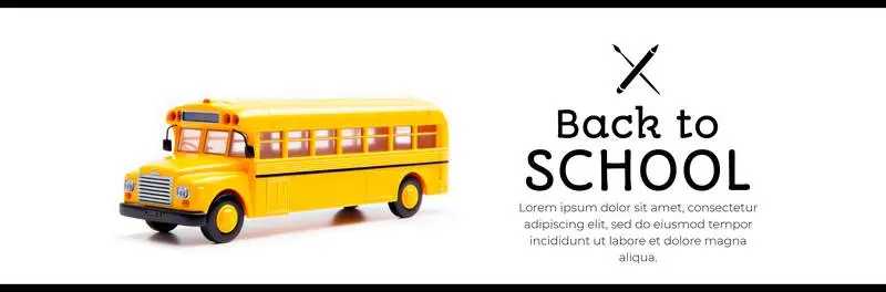 Yellow Toy School Bus Banner with Text on a White Background