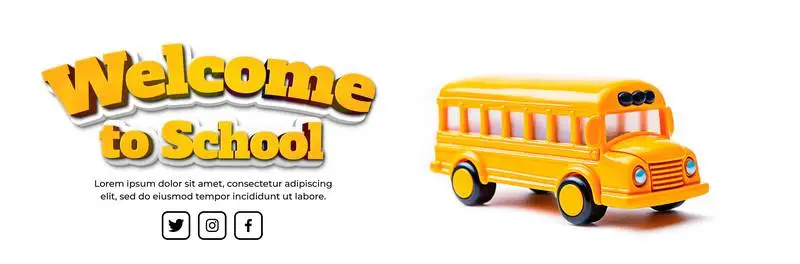 Yellow Toy School Bus Banner in Profile on a White Background