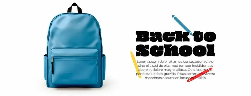 Banner of a Blue School Bag on a White Background