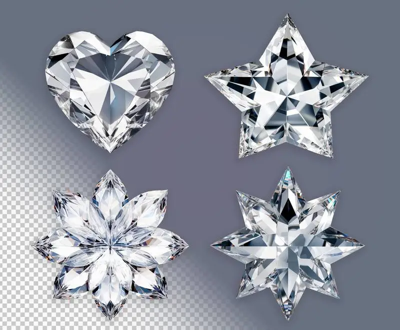 Collection of Cut Diamonds Isolated on a Transparent Background