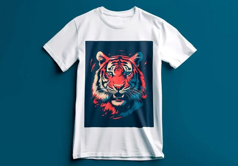 Editable Simple White T-Shirt Mockup on a Blue Background