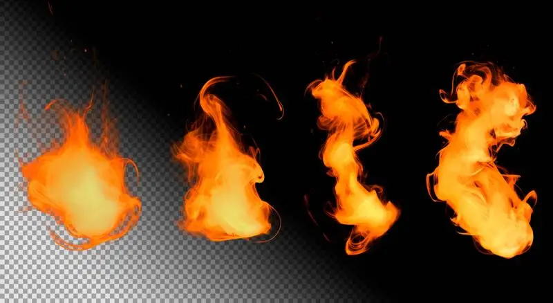 Set of Flames of Fire Isolated on a Transparent Background