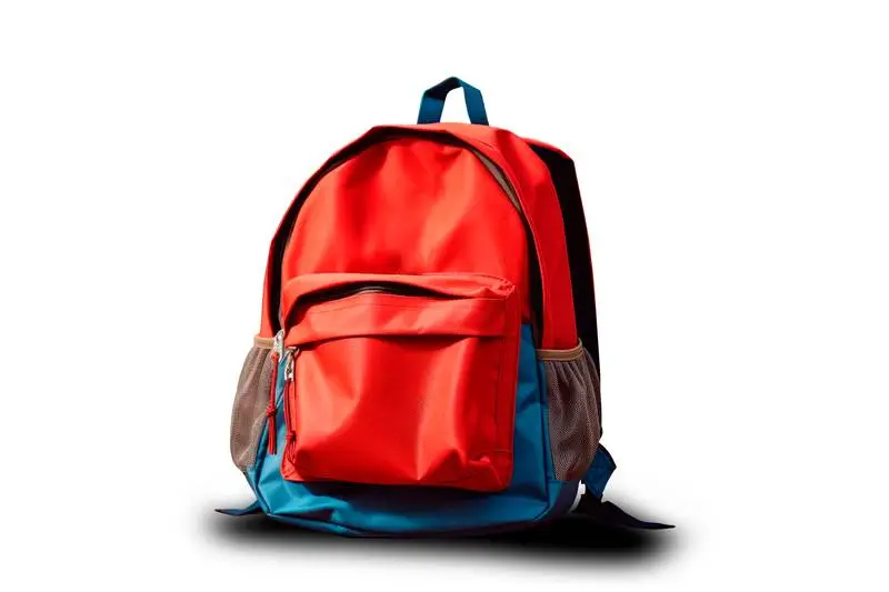 Realistic Image of a Blue and Red Backpack on a White Background