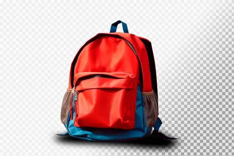 Image of a Realistic Blue and Red Isolated Backpack on a Transparent Background
