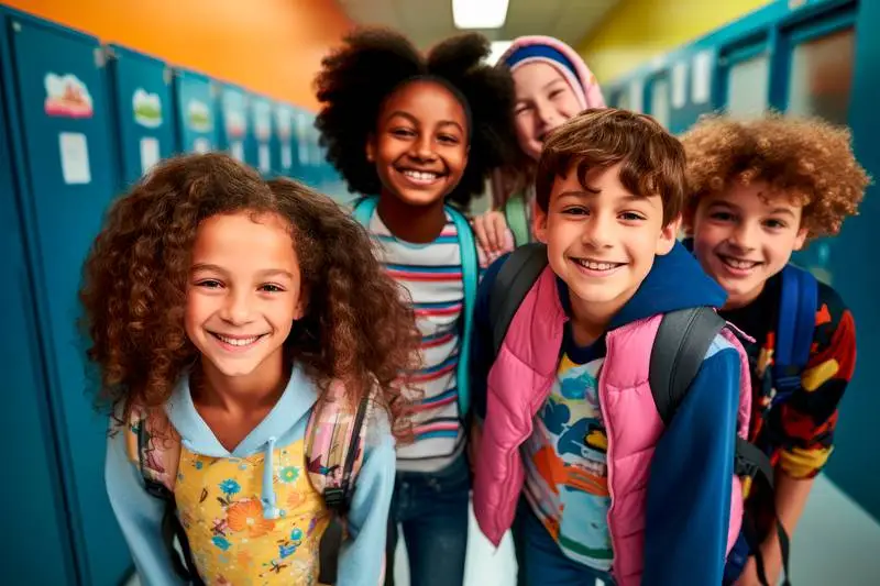 Group Photo of Smiling Children at a School