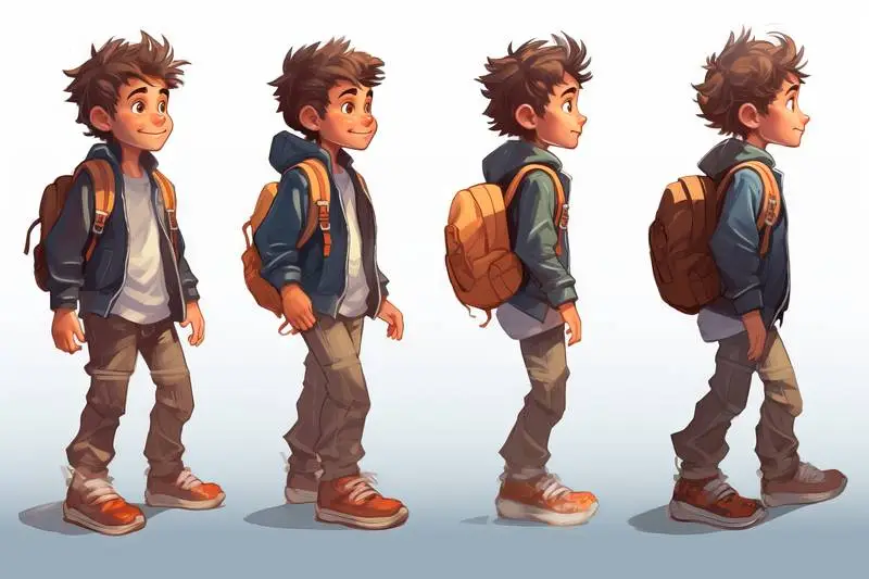 Collection of Character Poses of a Boy with a Brown Backpack
