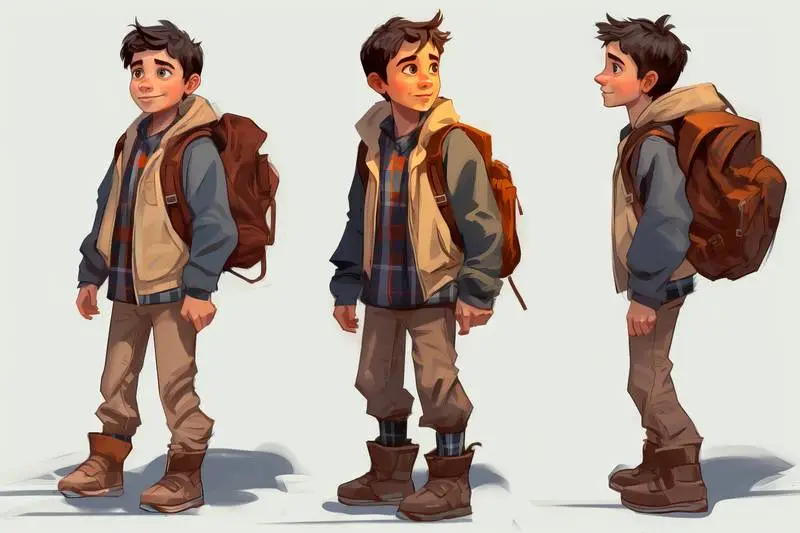 Collection of Poses of a Cool Boy Illustration with a Brown Backpack