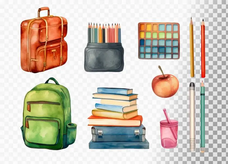 Collection of Illustrated Watercolour Elements for Schools