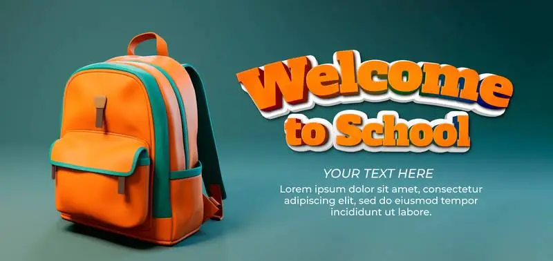 Banner with an Orange 3D Backpack and Text on a Blue Background