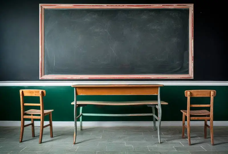 Image of a School Classroom with a Blackboard and Antique Furniture