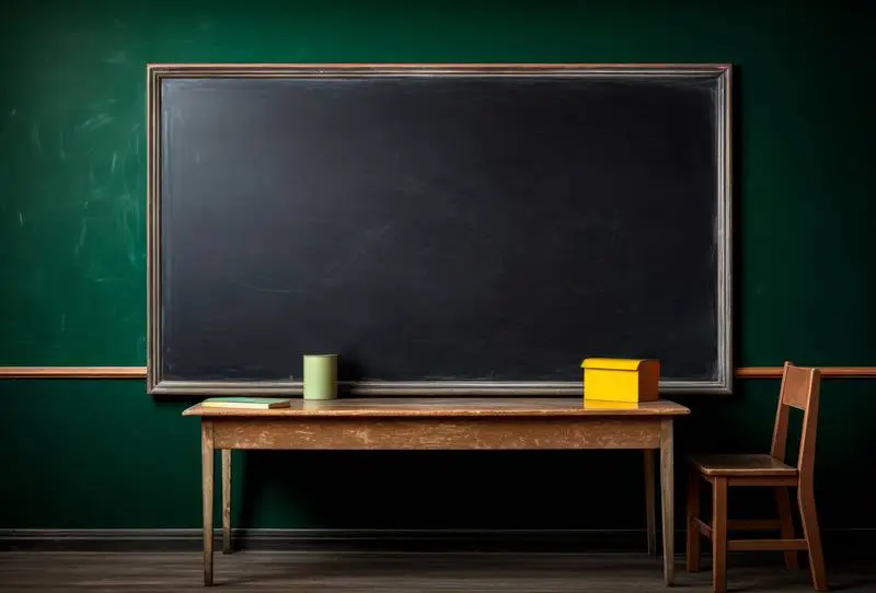 Image of a School Classroom with a Blackboard and Vintage Furniture