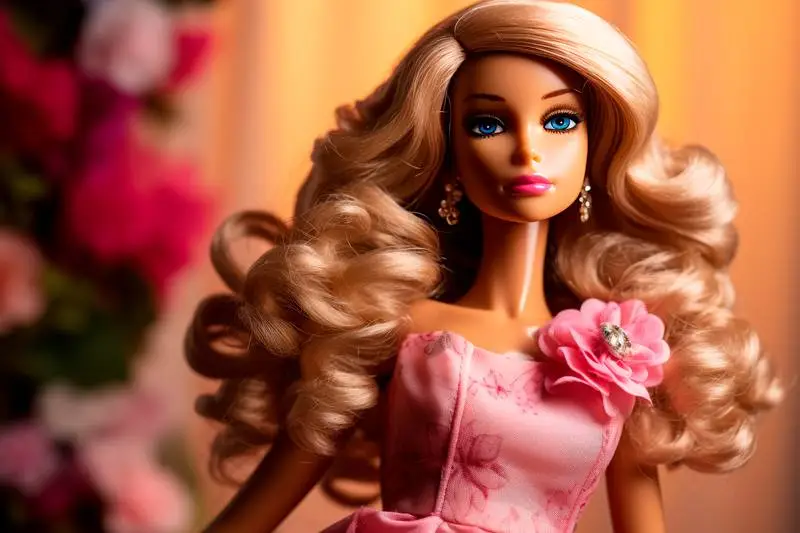 Image of a Beautiful Stylish Blonde Doll Wearing a Pink Dress