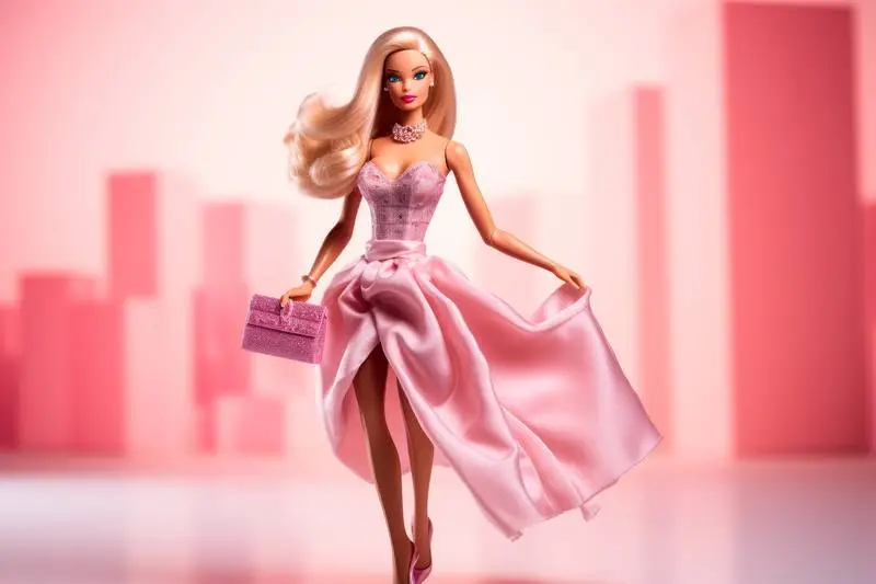 Image of a Stylish Blonde Doll Wearing a Pink Dress