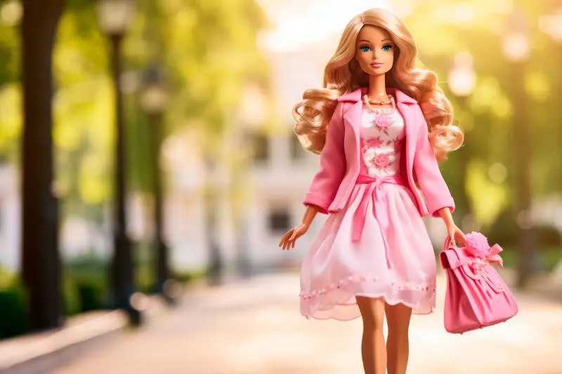 Image of a Stylish Blonde Doll Outside Wearing a Pink Dress