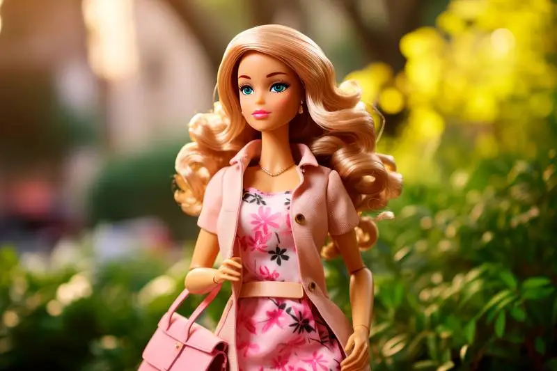 Image of a Stylish Blonde Doll Outside Wearing a Floral Dress