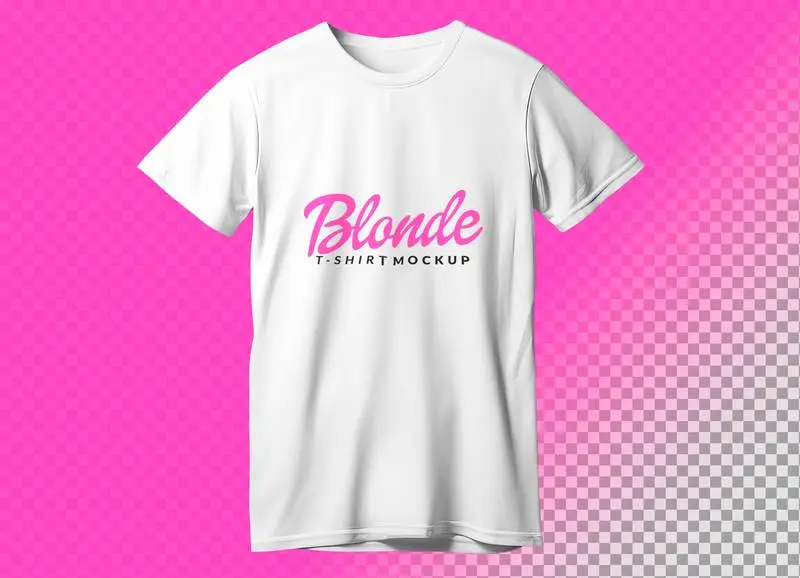 White T-Shirt Mockup with Blondie Logo over a Transparent Surface
