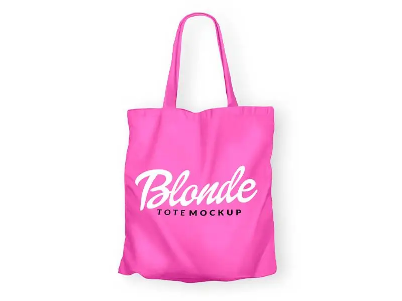 Pink Tote Bag with Blondie Logo on a White Surface