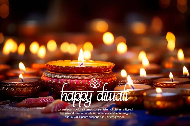 Diwali Banner with Candle Lamps on a Carpet