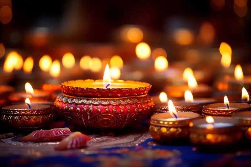 Image of Candle Lanterns on a Carpet for Diwali