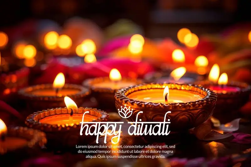 Banner Image of a Candle Composition with Text for Diwali