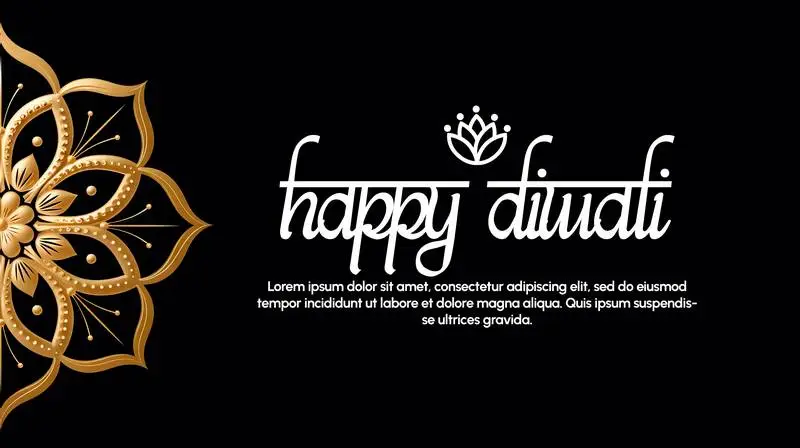 Banner with Text on a Golden Mandala with a Black Background for Diwali