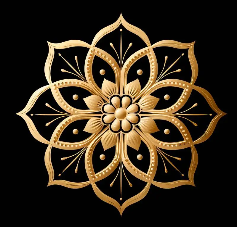 Image of a Golden Mandala on a Black Background for Diwali