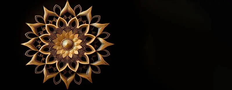 Blank Banner with a Golden Mandala for Diwali on a Black Background