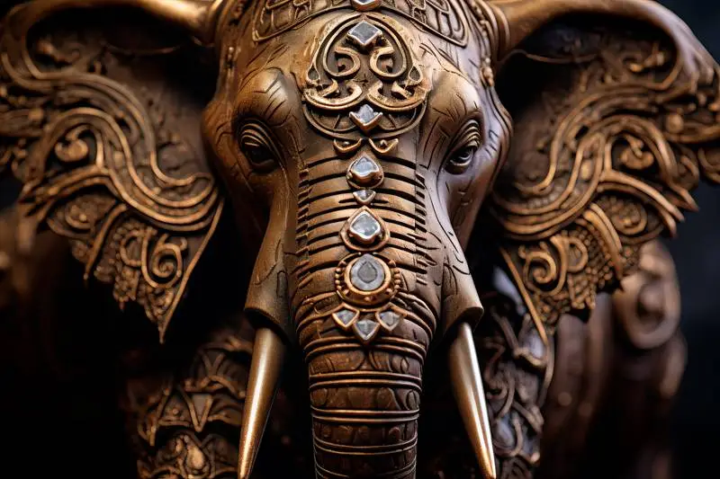 Image of an Indian Elephant Sculpture Decorated with Stones