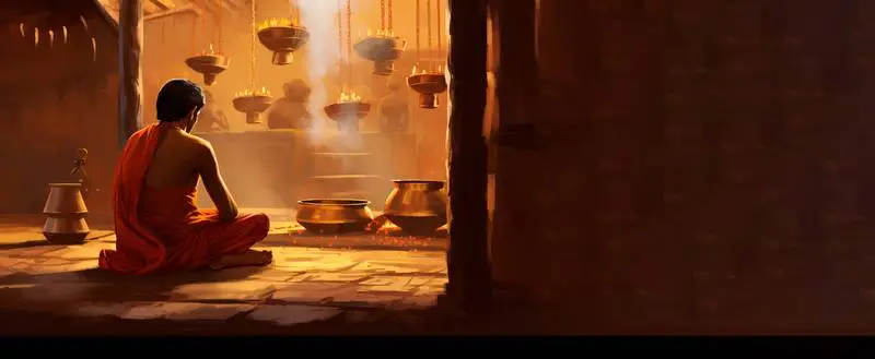 Blank Banner of a Man Sitting in a Temple in Front of Candles for the Diwali Festival