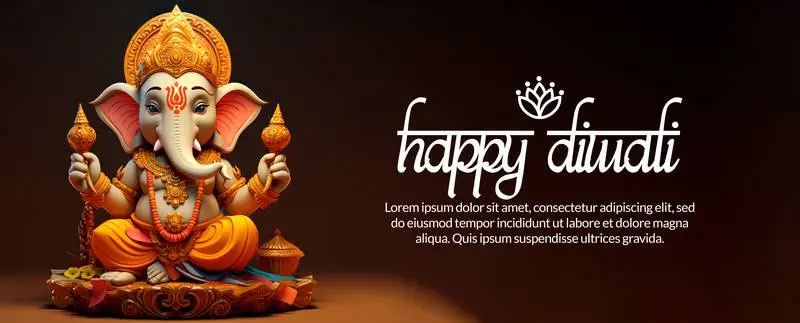 Banner of a 3D Ganesha on a Dark Background for Diwali